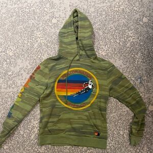 Aviator Nation Green Camo Hoodie with Rainbow Patch